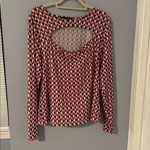 Eloquii Geometric Pattern Long Sleeve Mesh Cutout Top